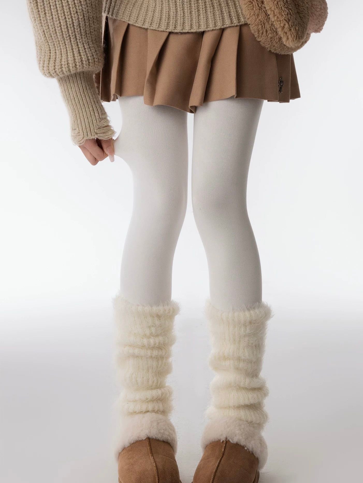 Thick Thermal White Fleece Tights (200G)