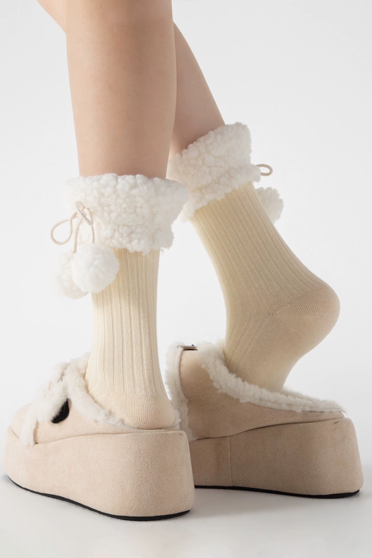 Fleece Pompom Crew Socks