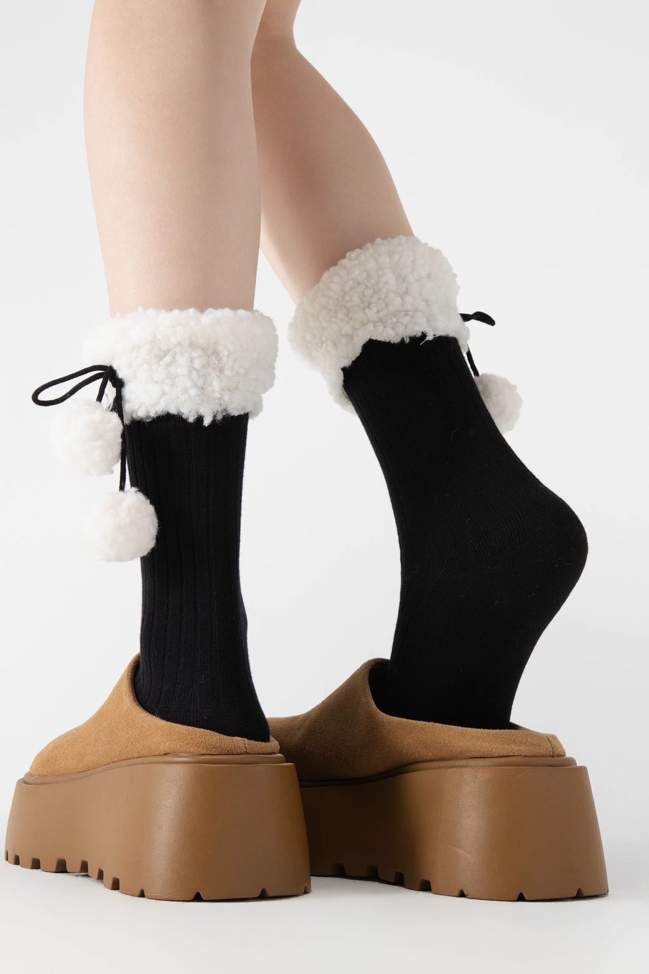 Fleece Pompom Crew Socks