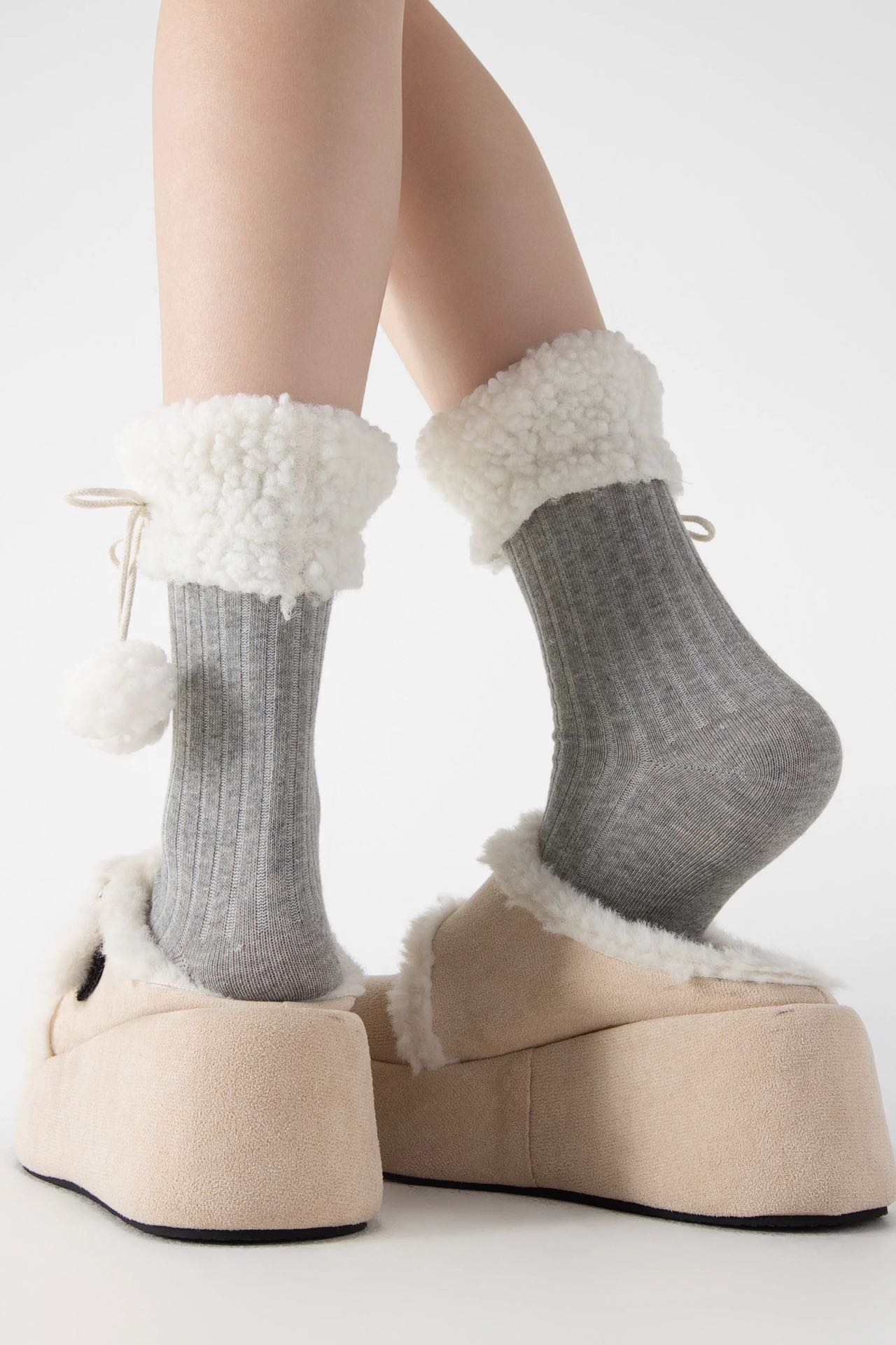 Fleece Pompom Crew Socks