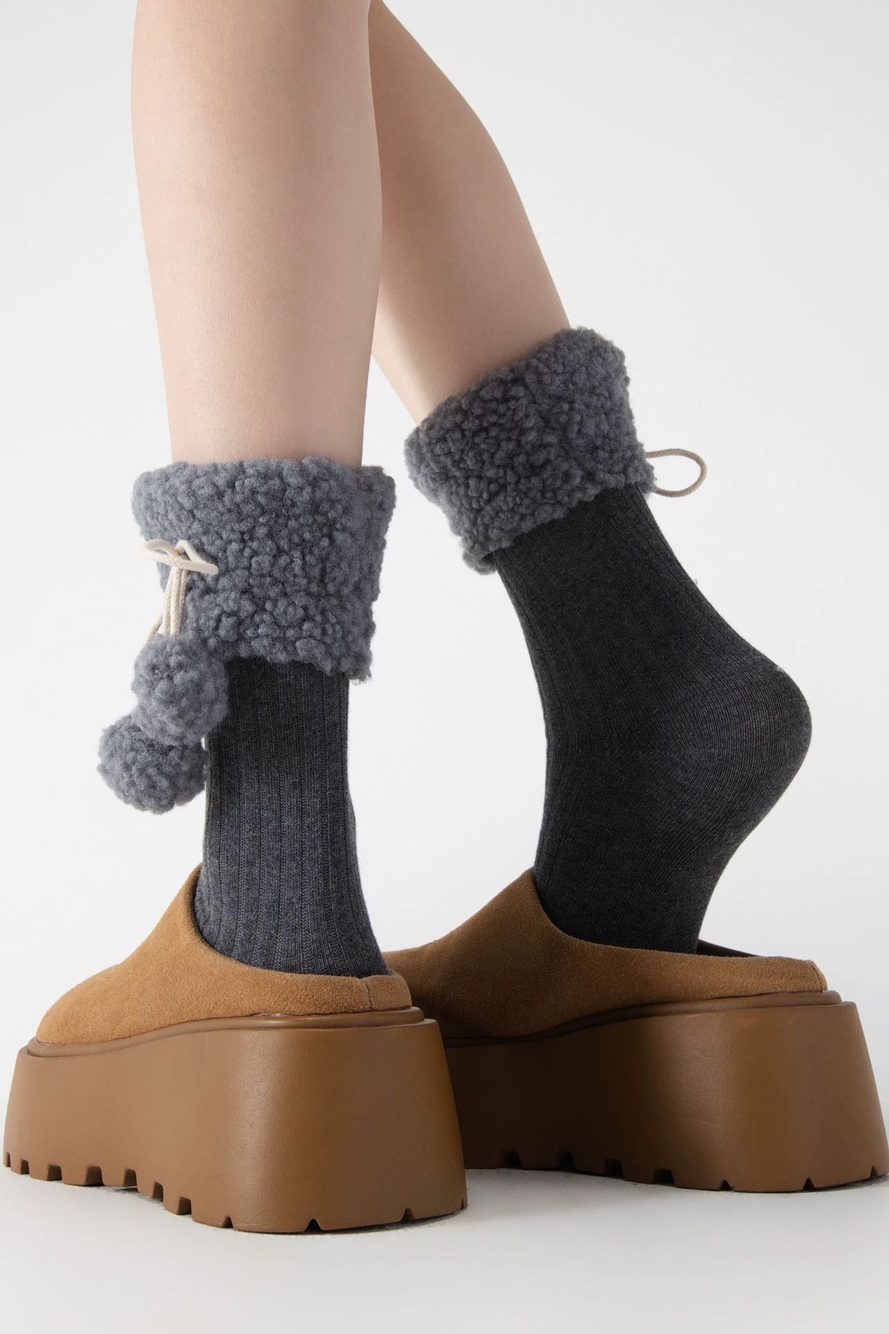 Fleece Pompom Crew Socks