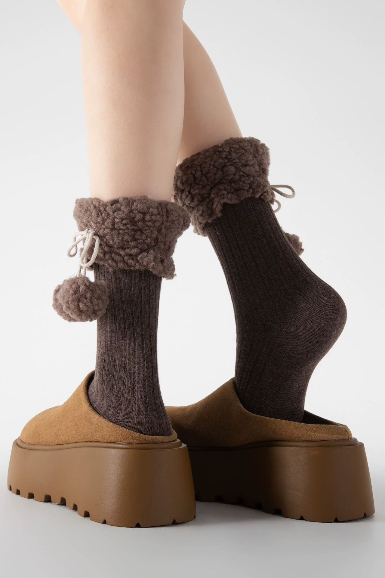 Fleece Pompom Crew Socks