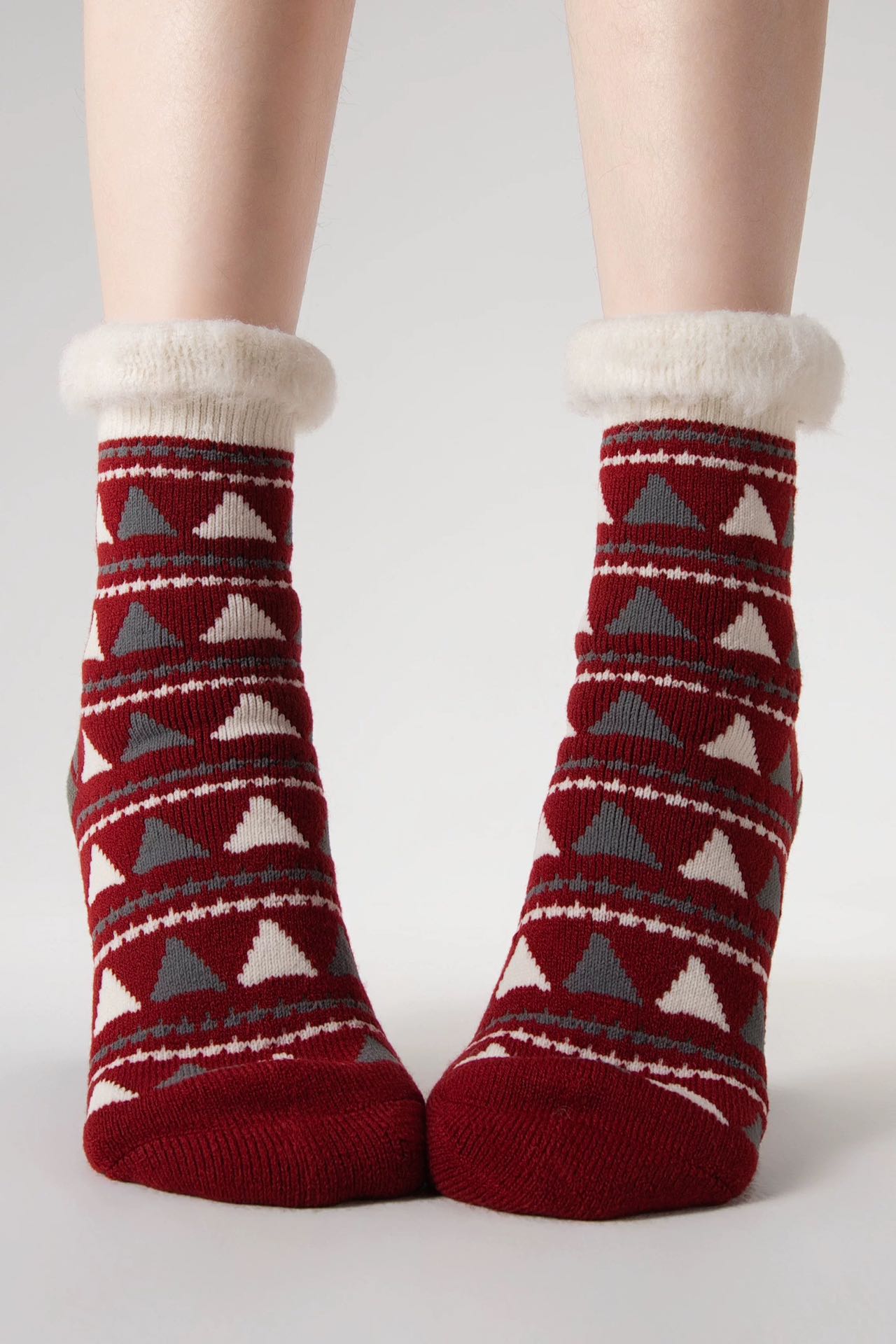 Nordic Crimson Fleece Lined Crew Socks