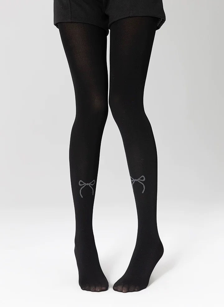 Bow Tie Jacquard Thermal Tights
