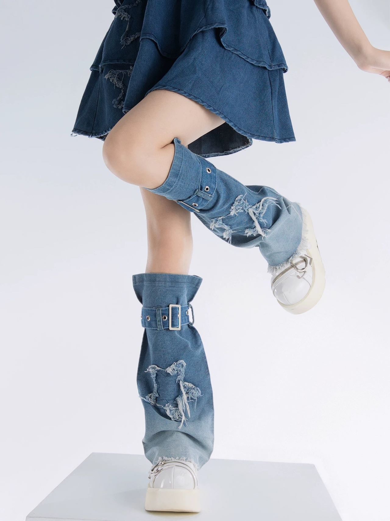 Denim Buckled Leg Warmers