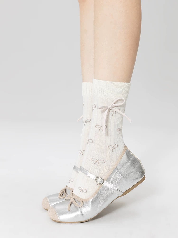 Knitted Jacquard Socks with Ribbon