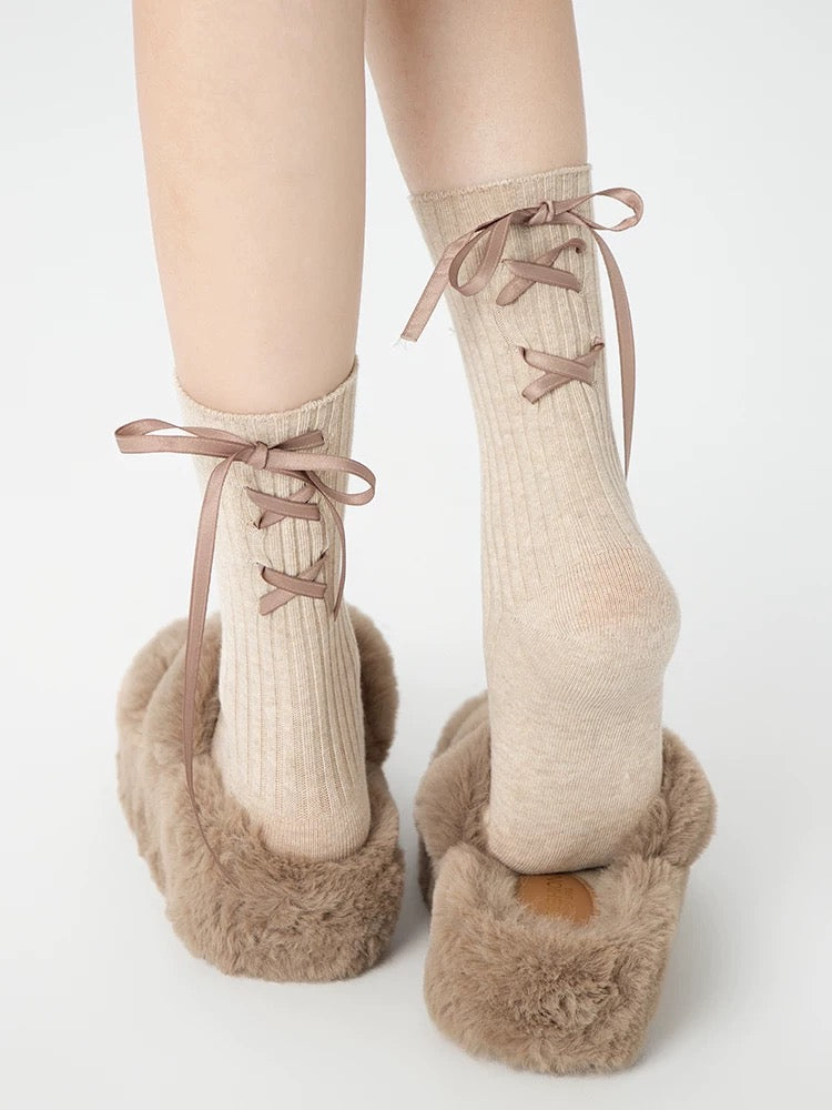 Back Lace Tie Up Socks/2 Pairs