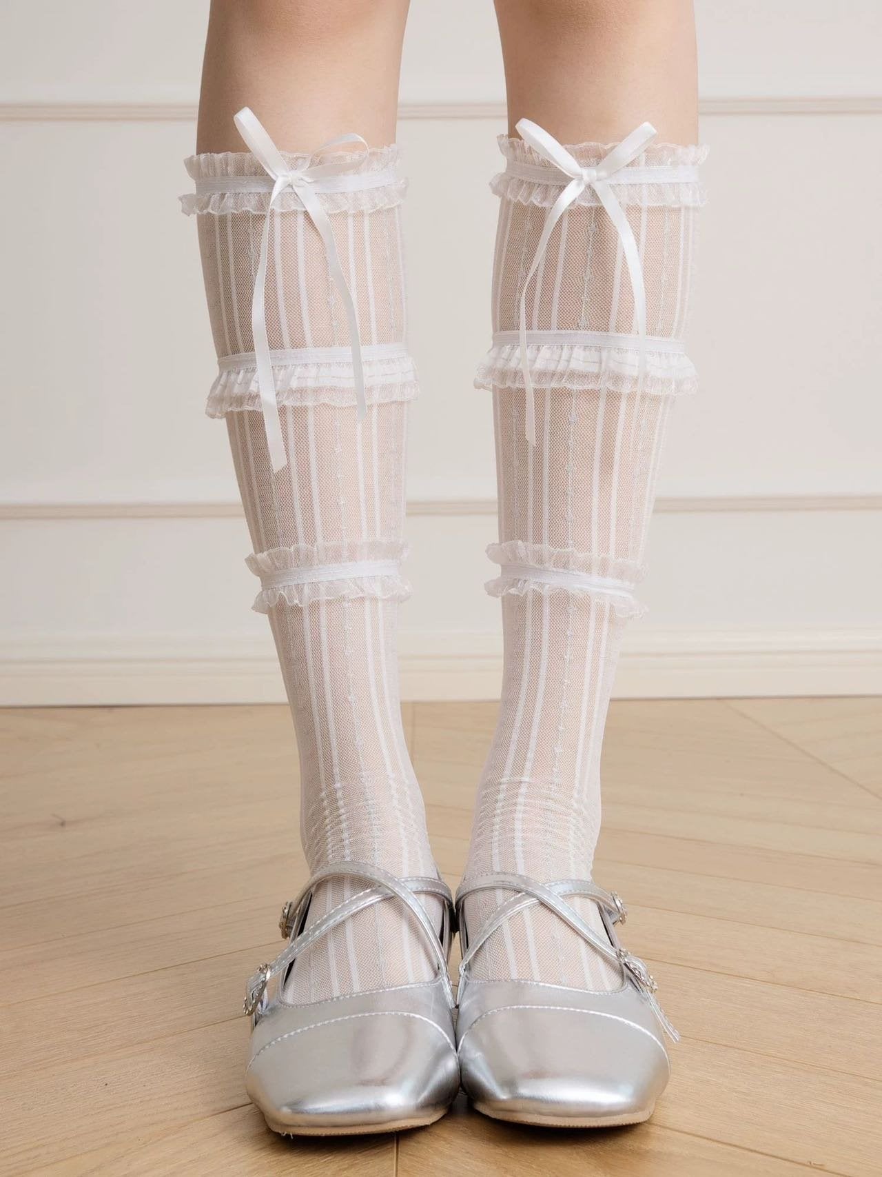 Sheer Ruffle Socks with Bow Tie image 3