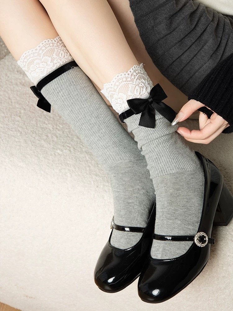 Lace Spliced Bow Tie Socks image 1