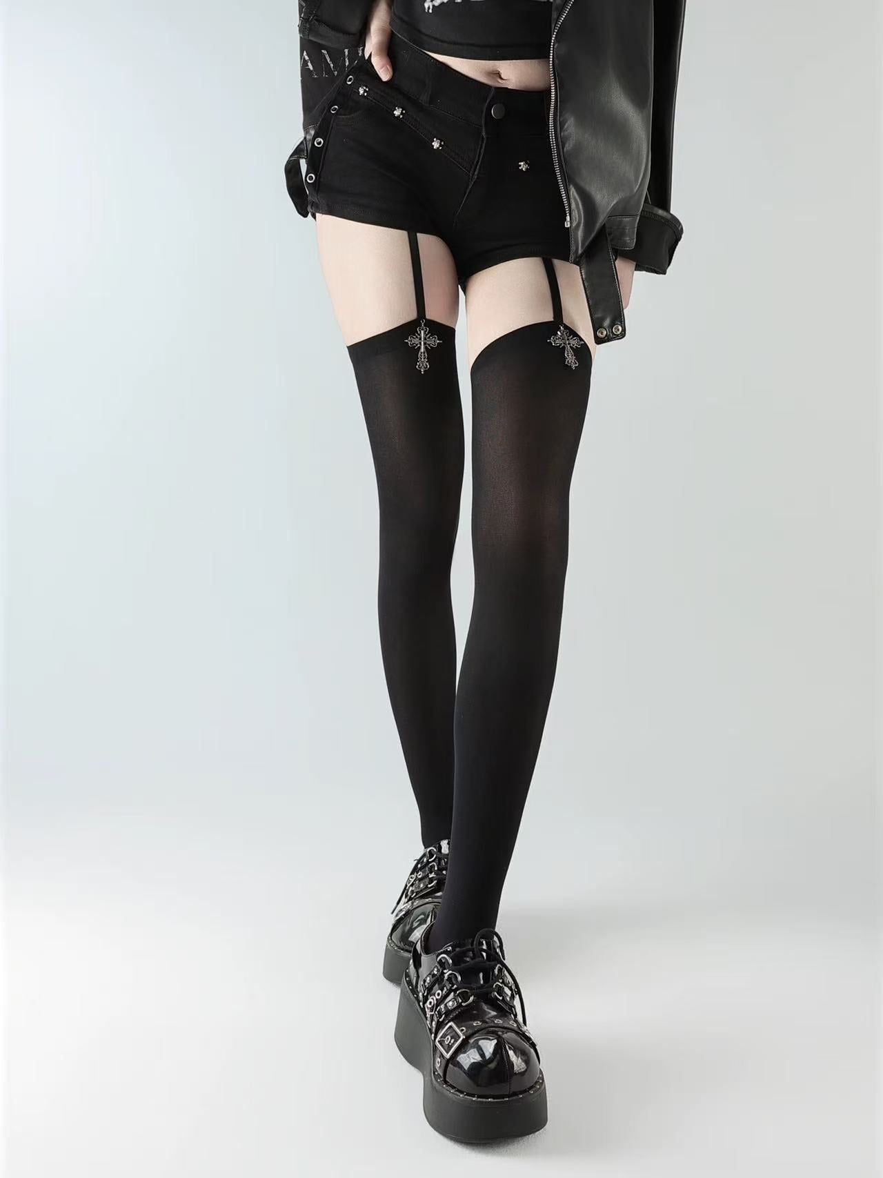 Cross Pendant Garter Tights
