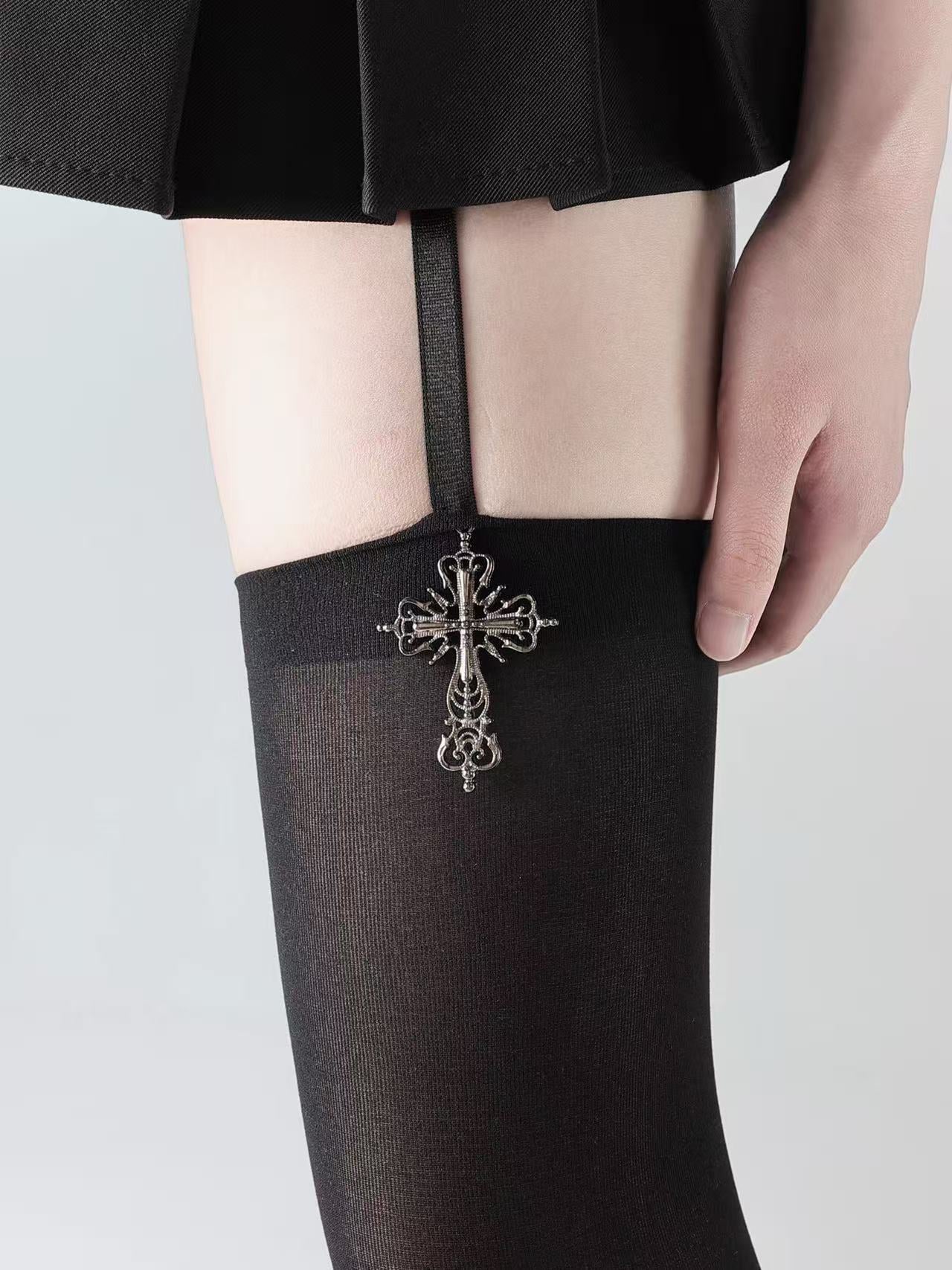 Cross Pendant Garter Tights