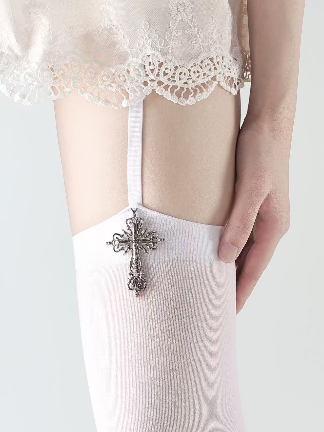 Cross Pendant Garter Tights
