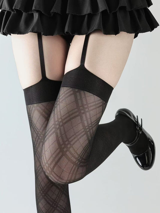Plaided Sheer Garter Tights