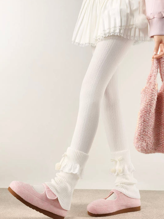 Lace Ruffle Pompom Leg Warmers