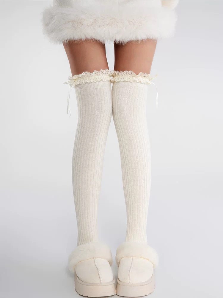 Ruffle Striped Cashmere Blend Thigh Highs image 0