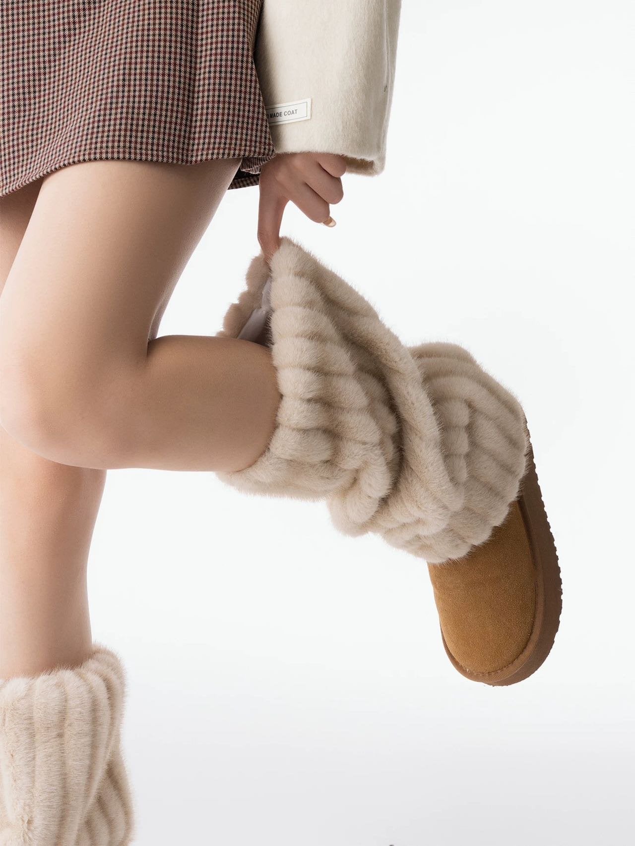 Striped Fuzzy Faux Fur Leg Warmers image 1