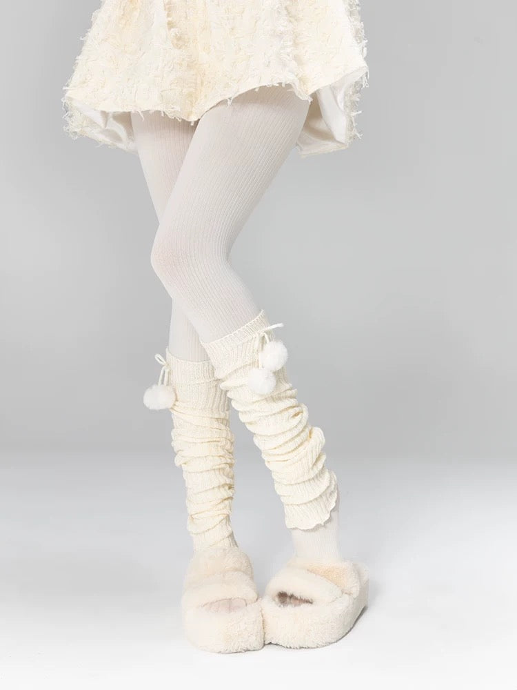 Striped Pompom Extra Long Leg Warmers