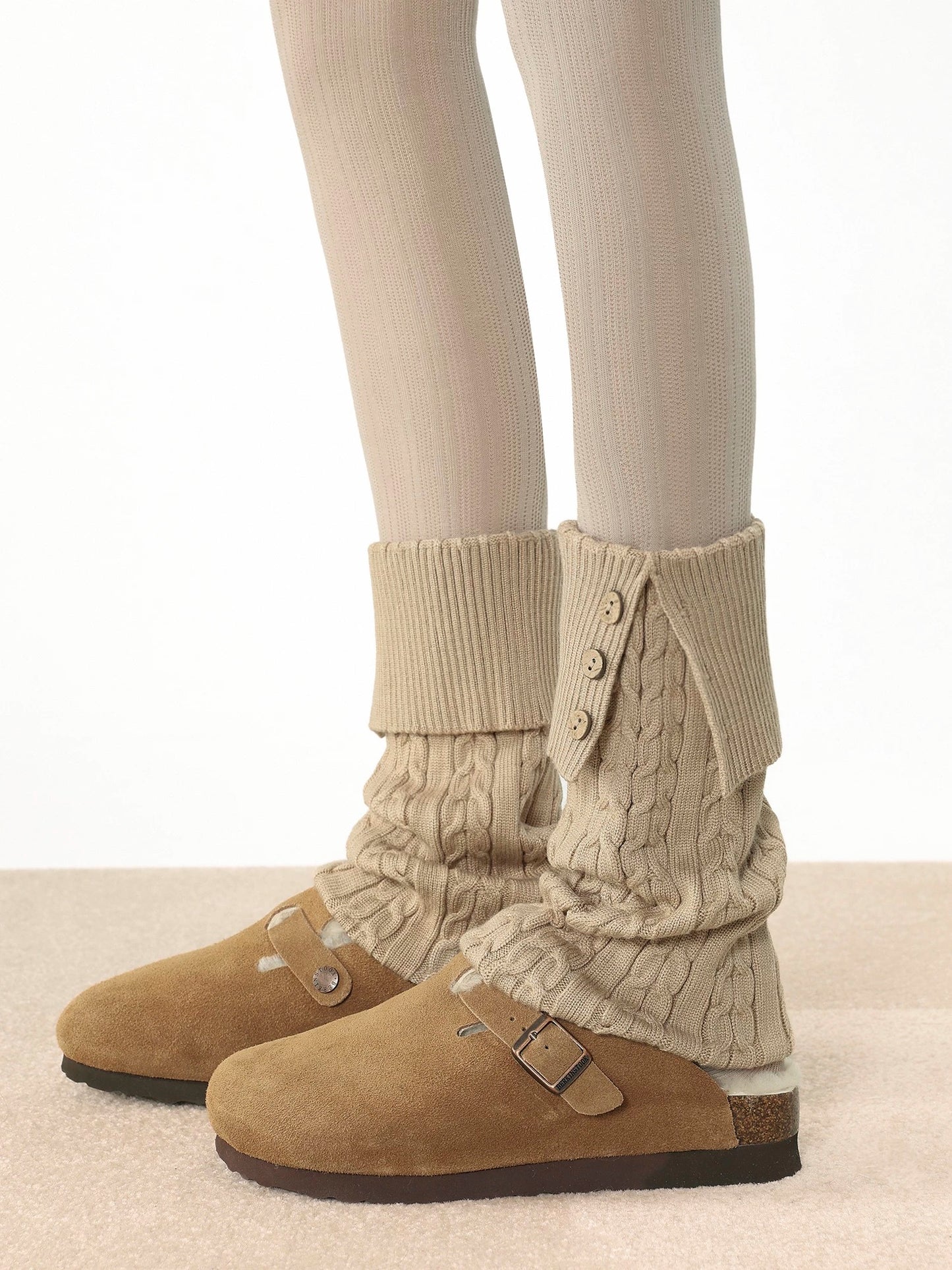 Button Cable Knit Leg Warmers
