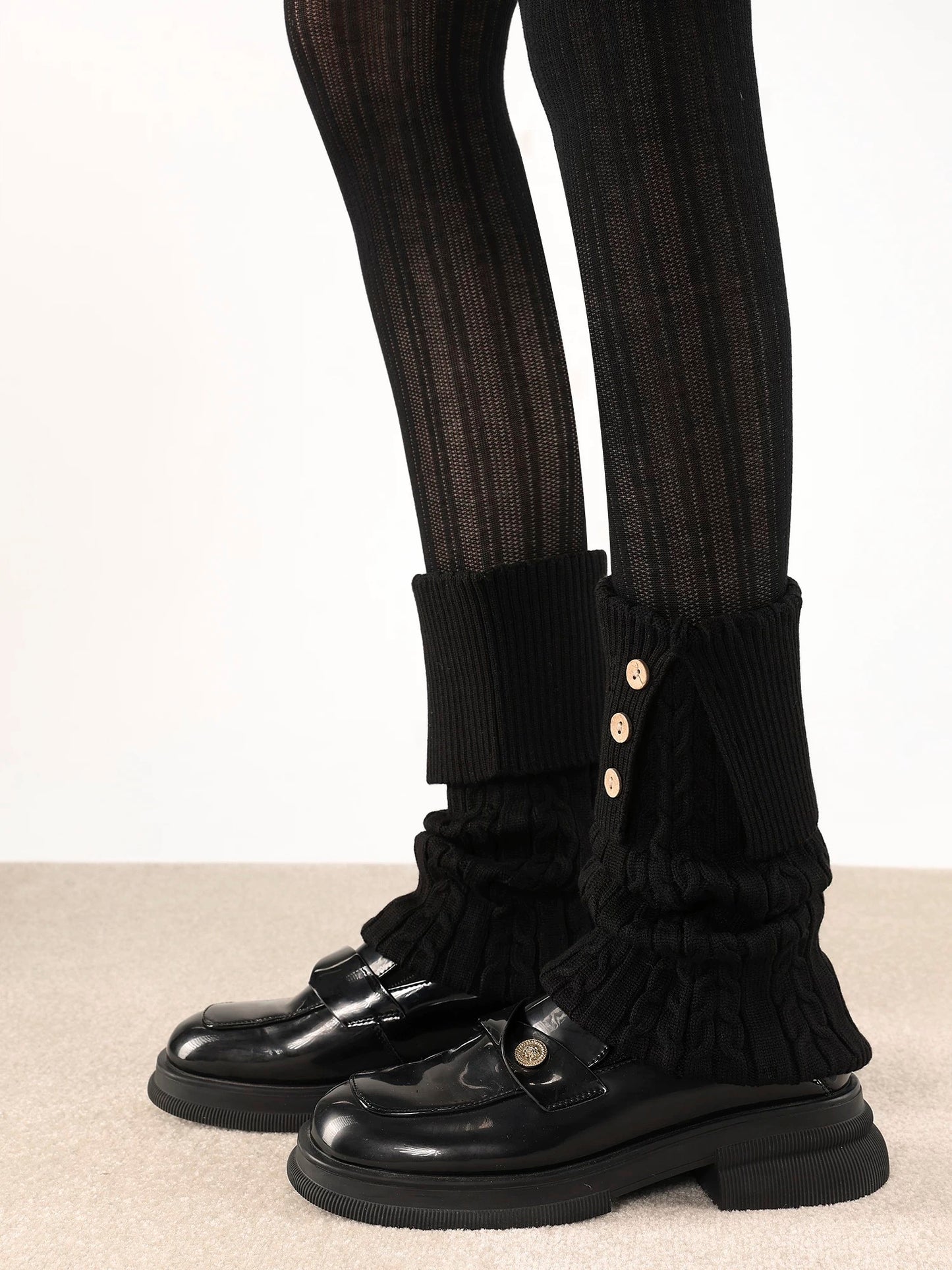Button Cable Knit Leg Warmers