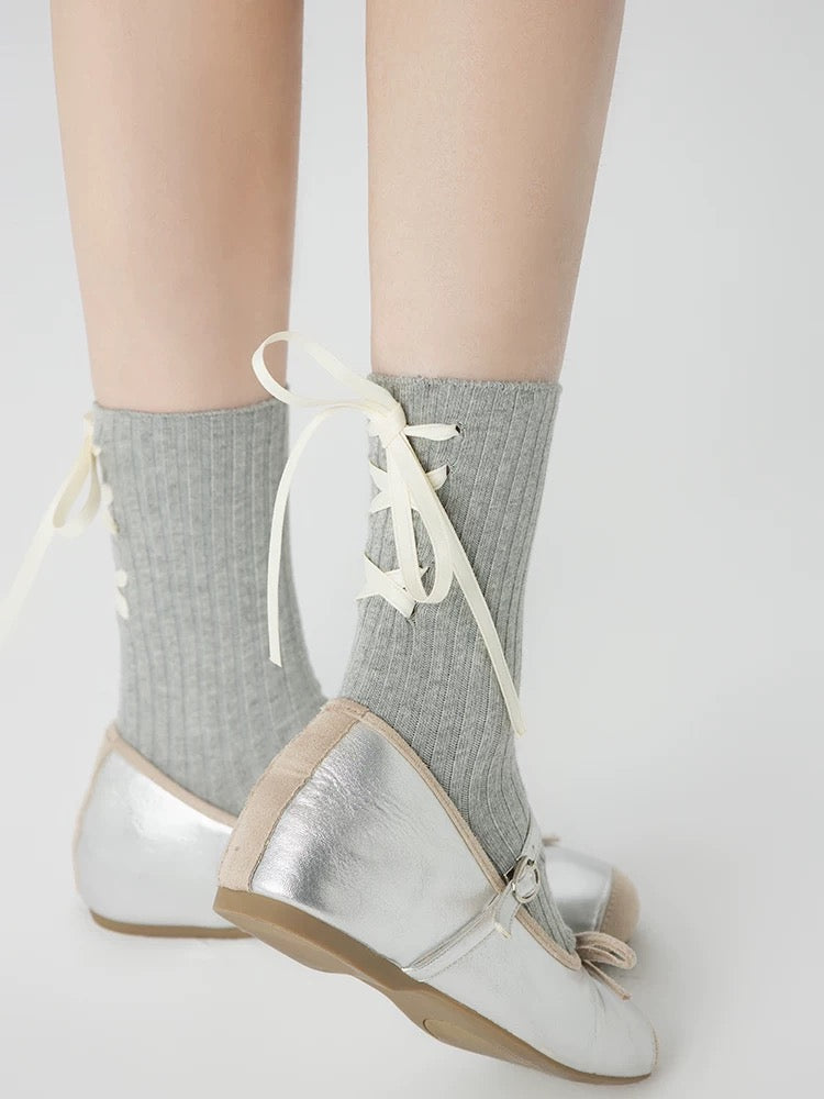 Back Lace Tie Up Socks/2 Pairs