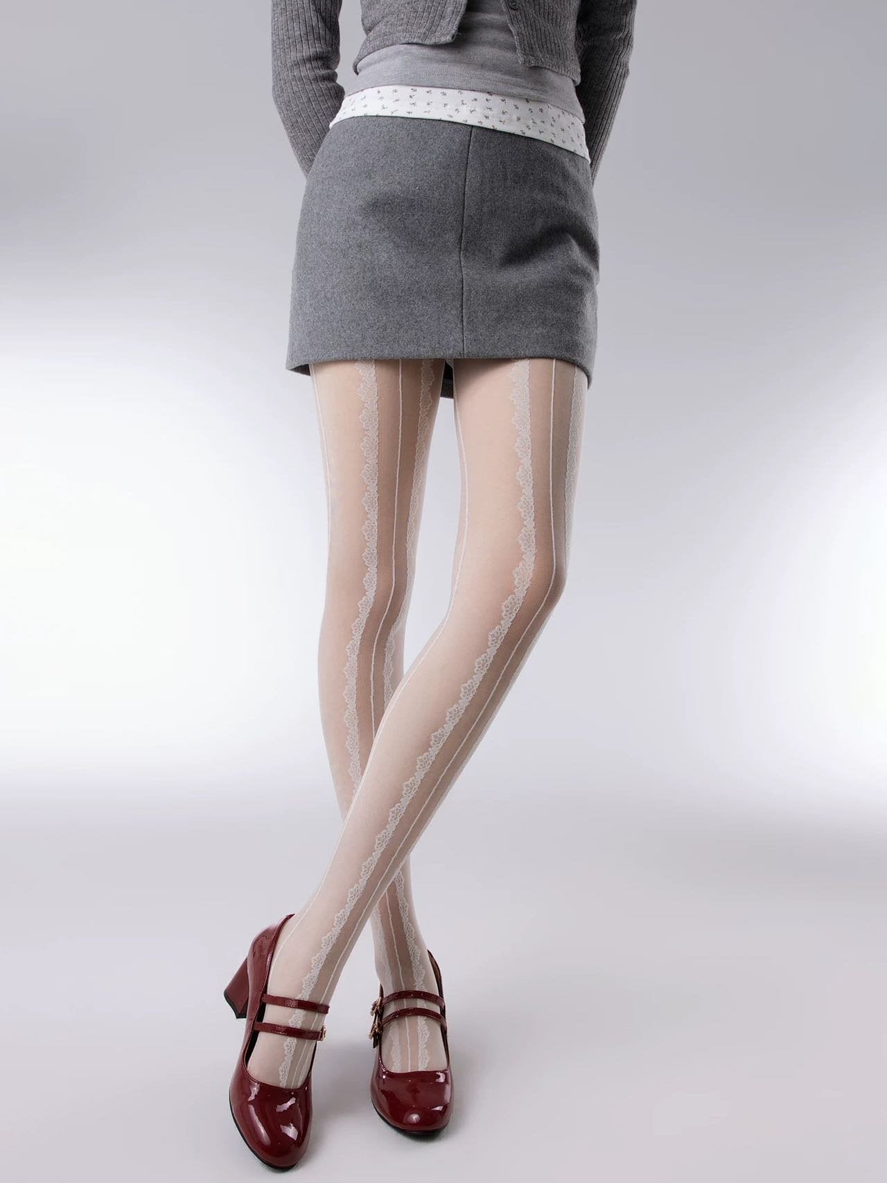 Lace Striped Sheer Tights image 0